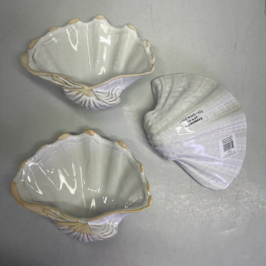 CREATIVE CO-OP (3 PACK) Reactive Crackle Glaze Stoneware Shell Plate White 8635