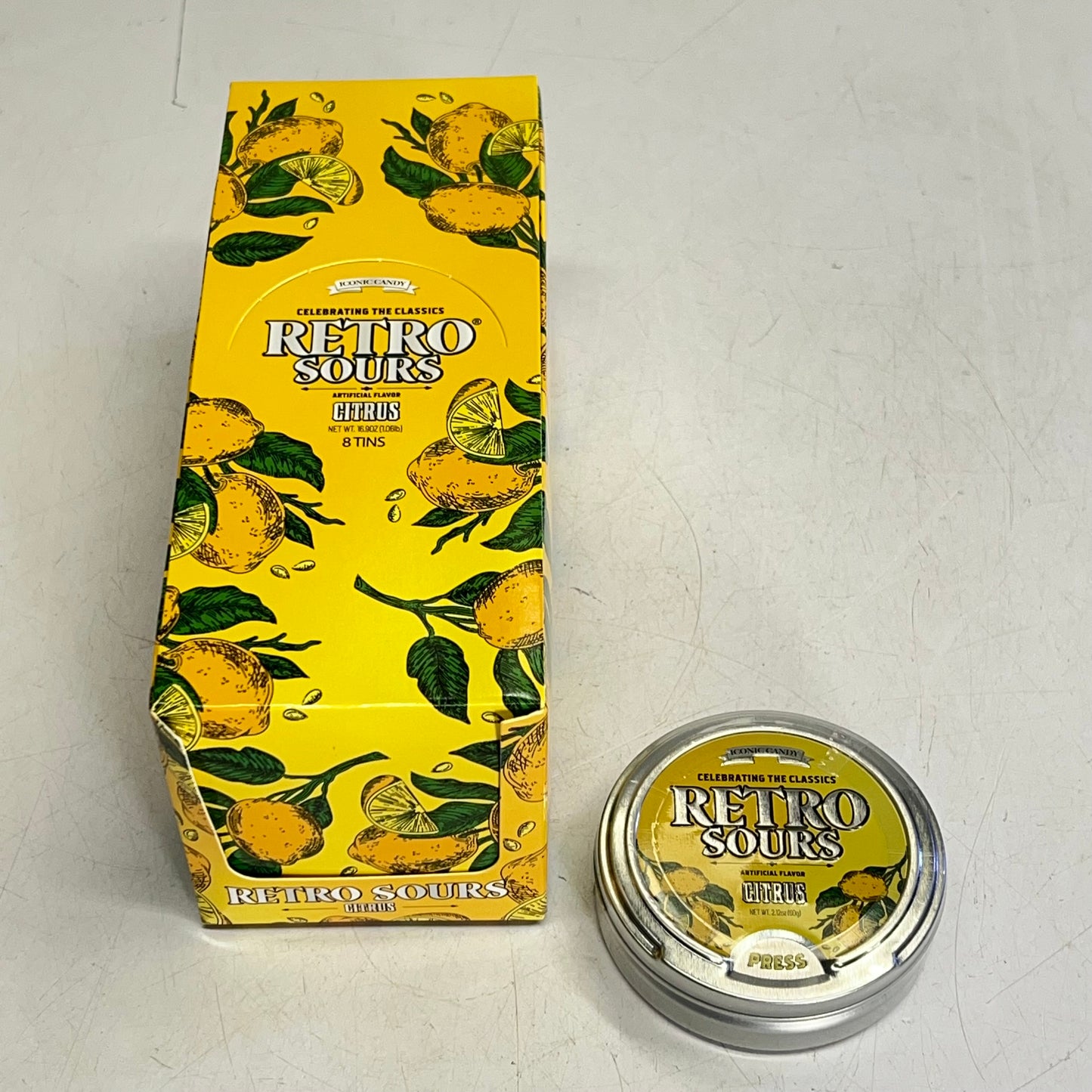 ICONIC CANDY (8 PACK) Retro Sours Citrus Flavor Candy Tins 16.9oz Yellow