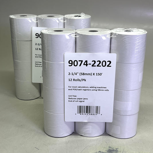 ZA@ (2 PACK, 12 ROLLS EACH) 1-Ply Lint Free Receipt Paper 2-1/4" X 150' White 9074-2202