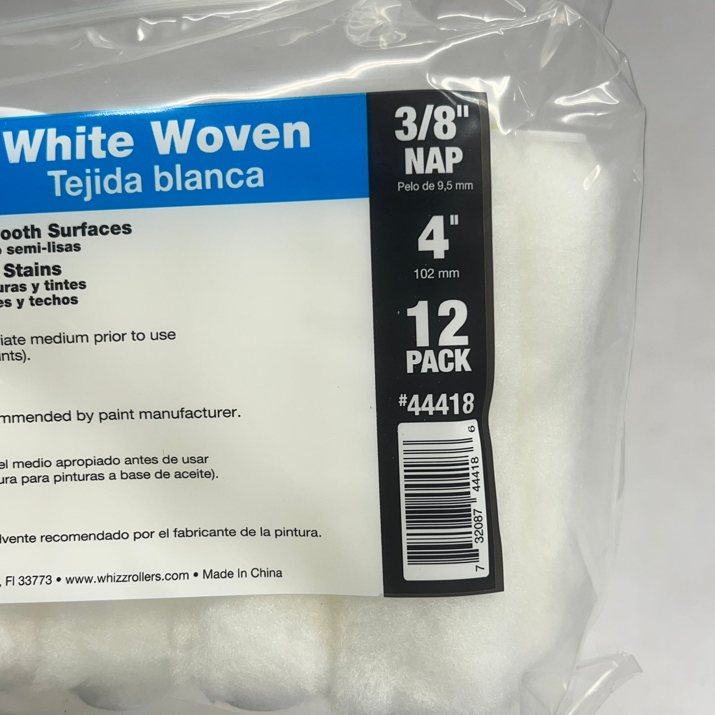 WHIZZ PROFESSIONAL (12 PACK) High Pick-up & Release 3/8" Nap 4" L White 44418