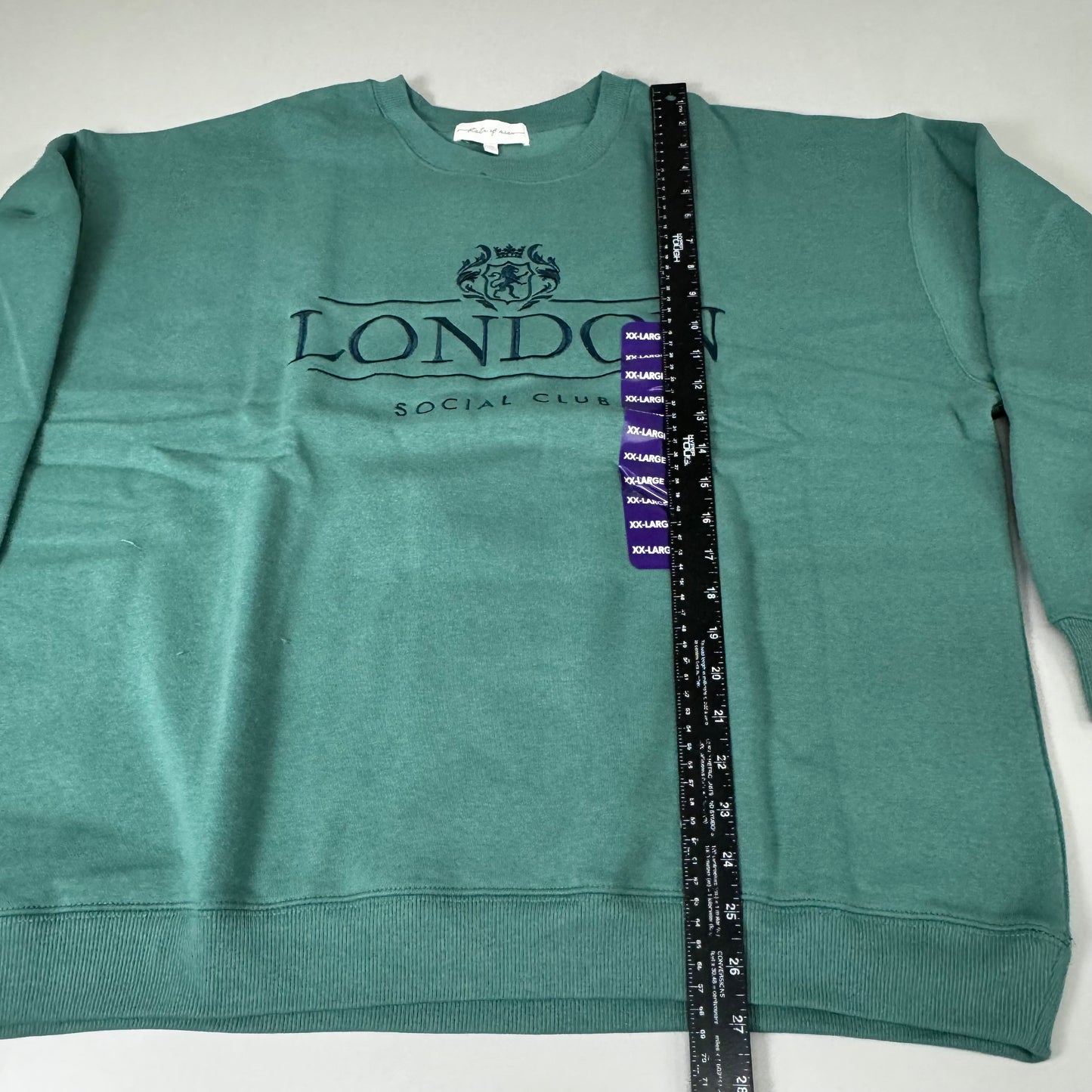 STATE OF MINE London Embroidered Crewneck Hoodie Sage Women's Sz XXL 15711