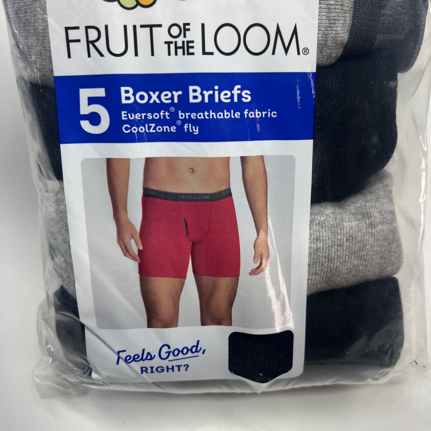 ZA@ FRUIT OF THE LOOM (5 PACK) Eversoft Breathable Fabric Boxer Breifs Men's Sz XL Grey/Black 5BL76TG