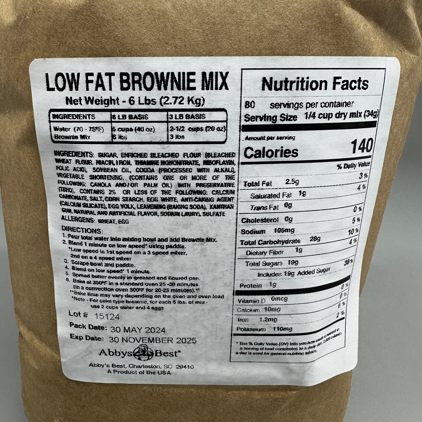 ZA@ ABBY’S BEST (6 POUNDS) Low Fat Brownie Mix Chocolate BB 11/25 C