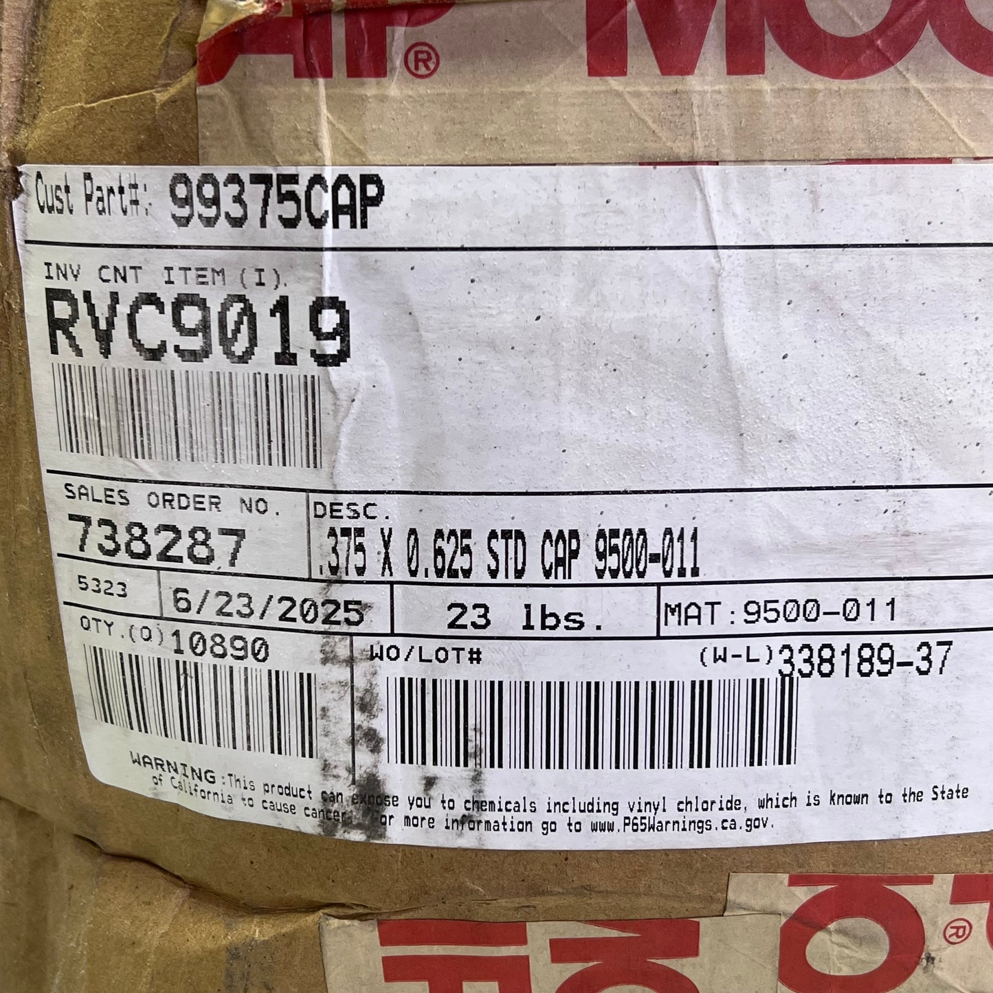 (10,890 PACK) Vinyl STD Cap .325x0.625 Red 9500-011