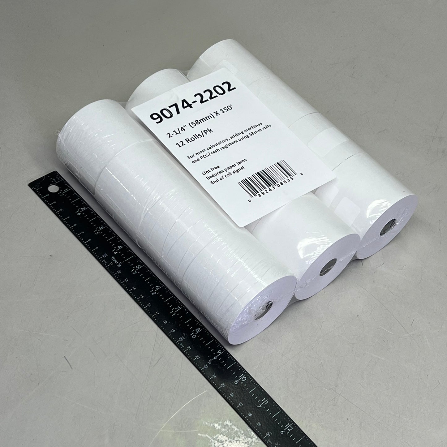 ZA@ (2 PACK, 12 ROLLS EACH) 1-Ply Lint Free Receipt Paper 2-1/4" X 150' White 9074-2202