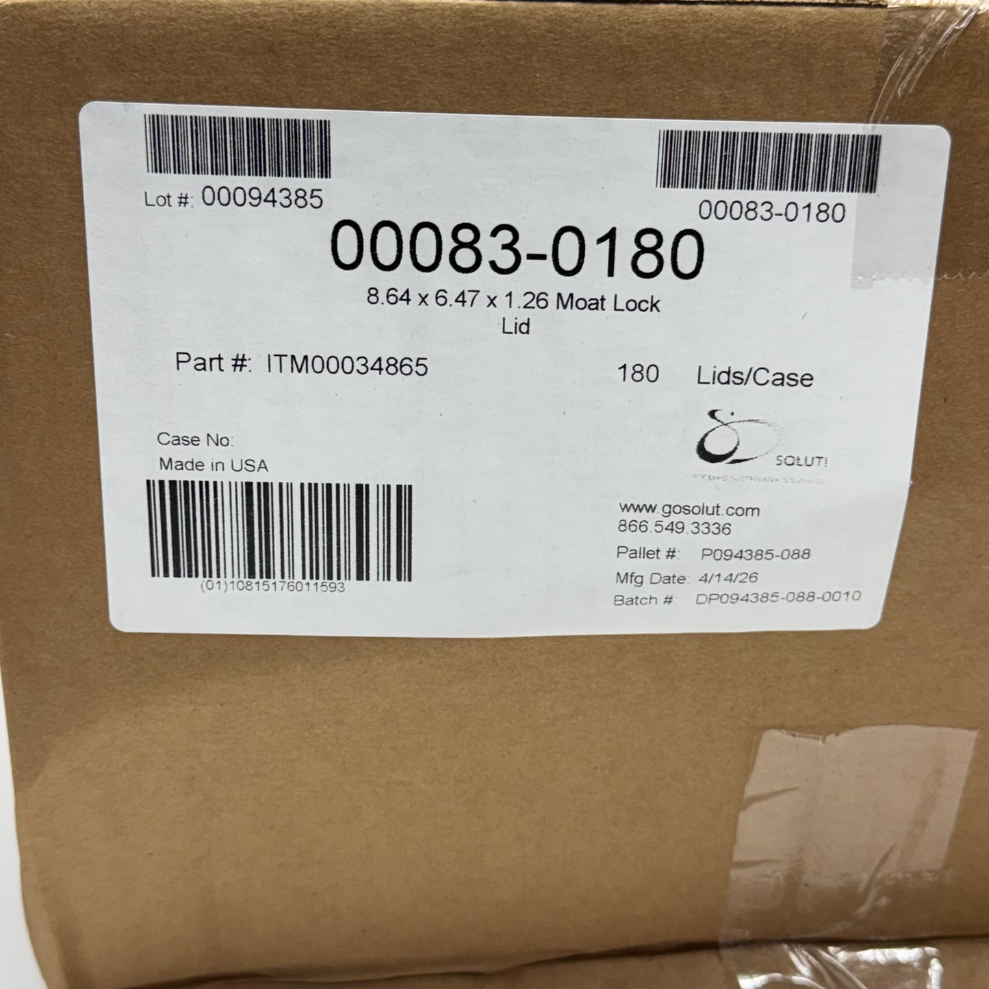ZA@ SOLUT (180 PACK) Moat Lock Lid Sz 8.64" x 6.74" x 1.26" 00083-0180