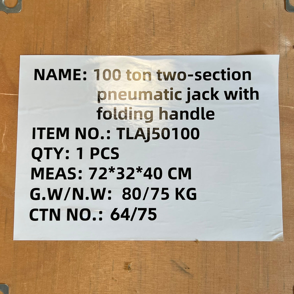 JACK 100 Ton Two-section Pneumatic Jack with Folding Handle Sz 28.3" X 12.6" X 15.7" - Red TLAJ50100