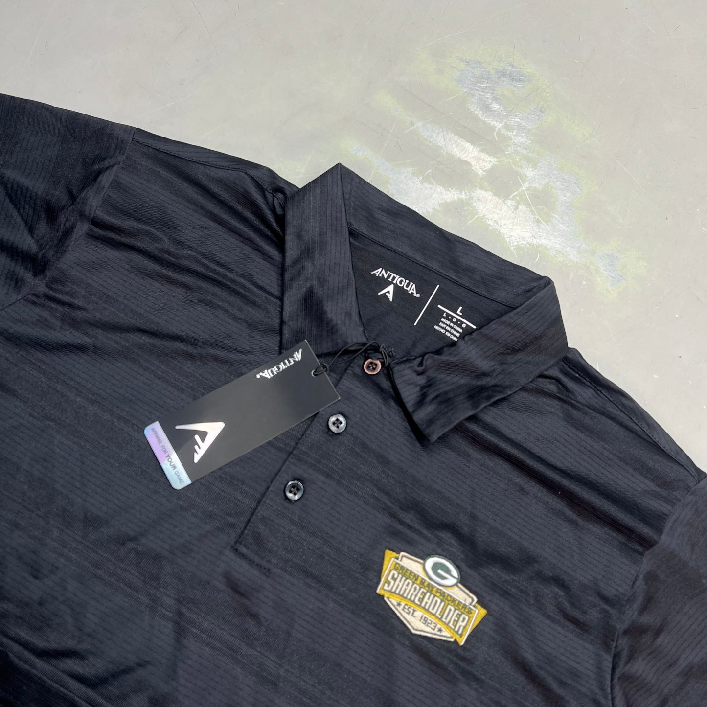 ANTIGUA Green Bay Packers NFL Team Apparel Polo Shirt Men's Sz L Black 3601392