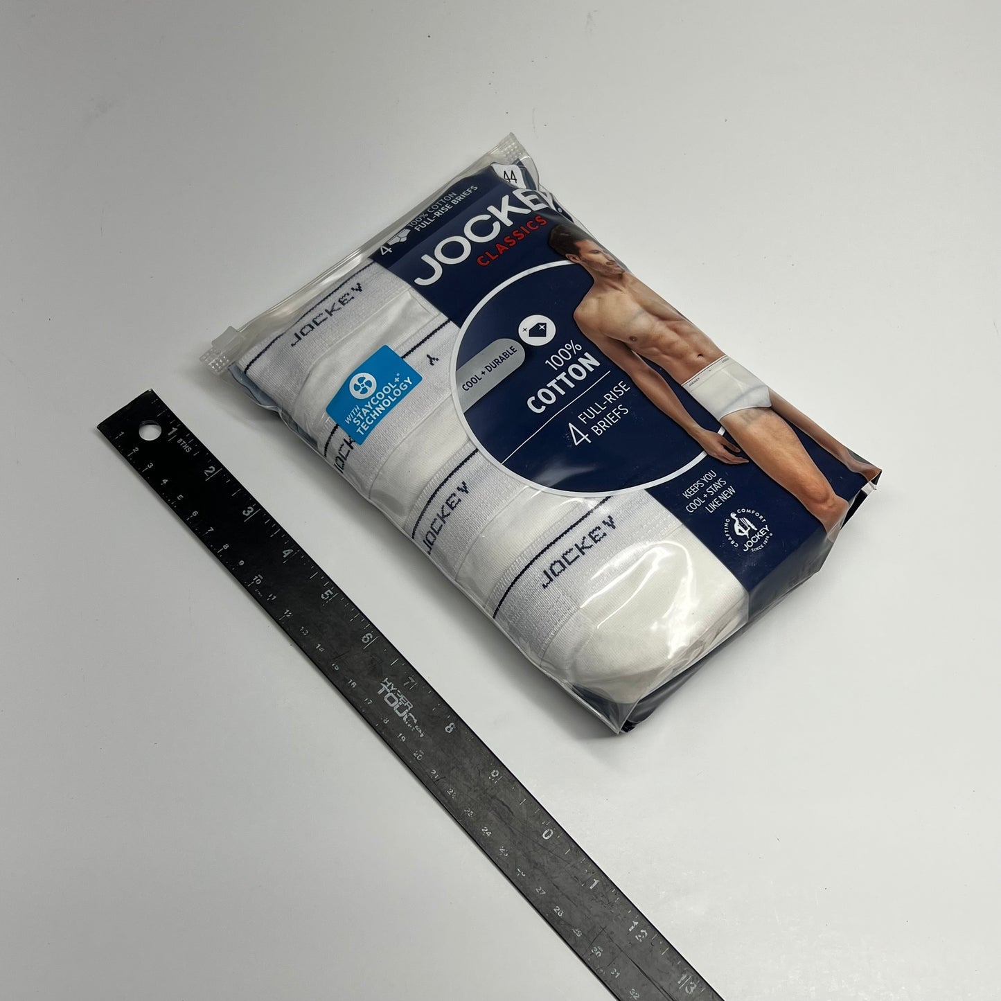JOCKEY (4 PACK) Full Rise Brief's 100% Cotton Cool + Durable Men's Sz 44 White