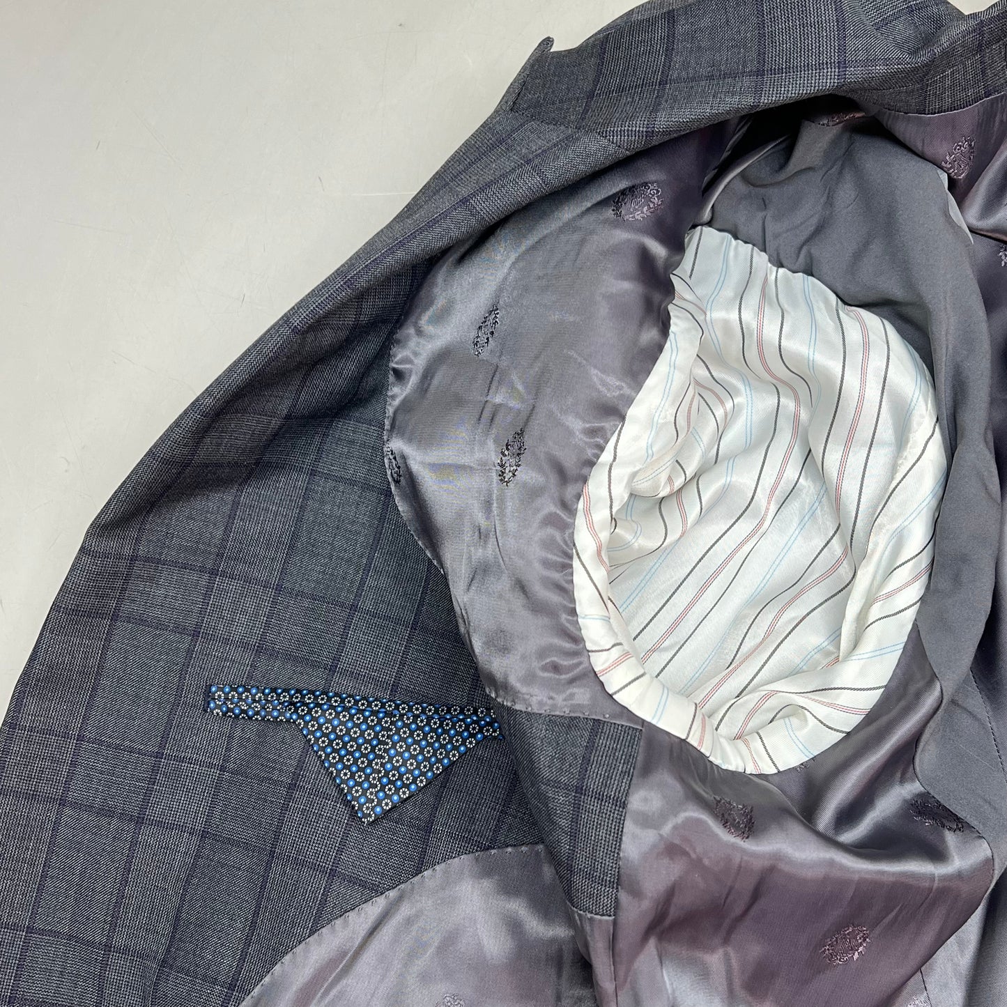 RALPH LAUREN  70% Wool Hand Tailored Suit Set Men's Sz 42 L Grey Purple Plaid (Pre-Owned)