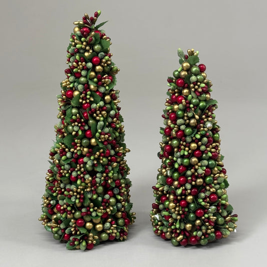 RAZ IMPORT (SET OF 2) Beaded Berry Cone Christmas Tree Decoration 12" 4410113