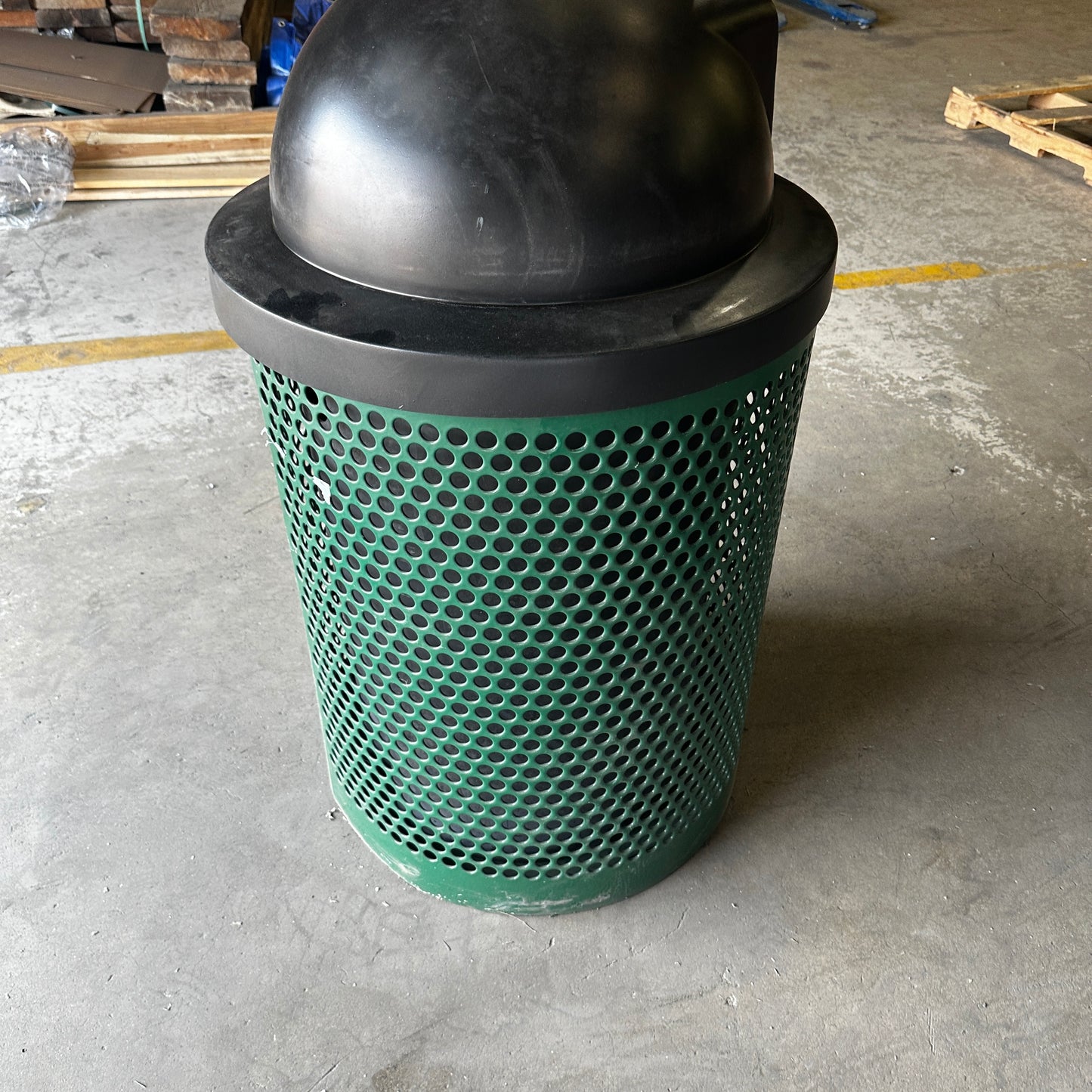 Industrial Green Metal Dome Outdoor Trash Can