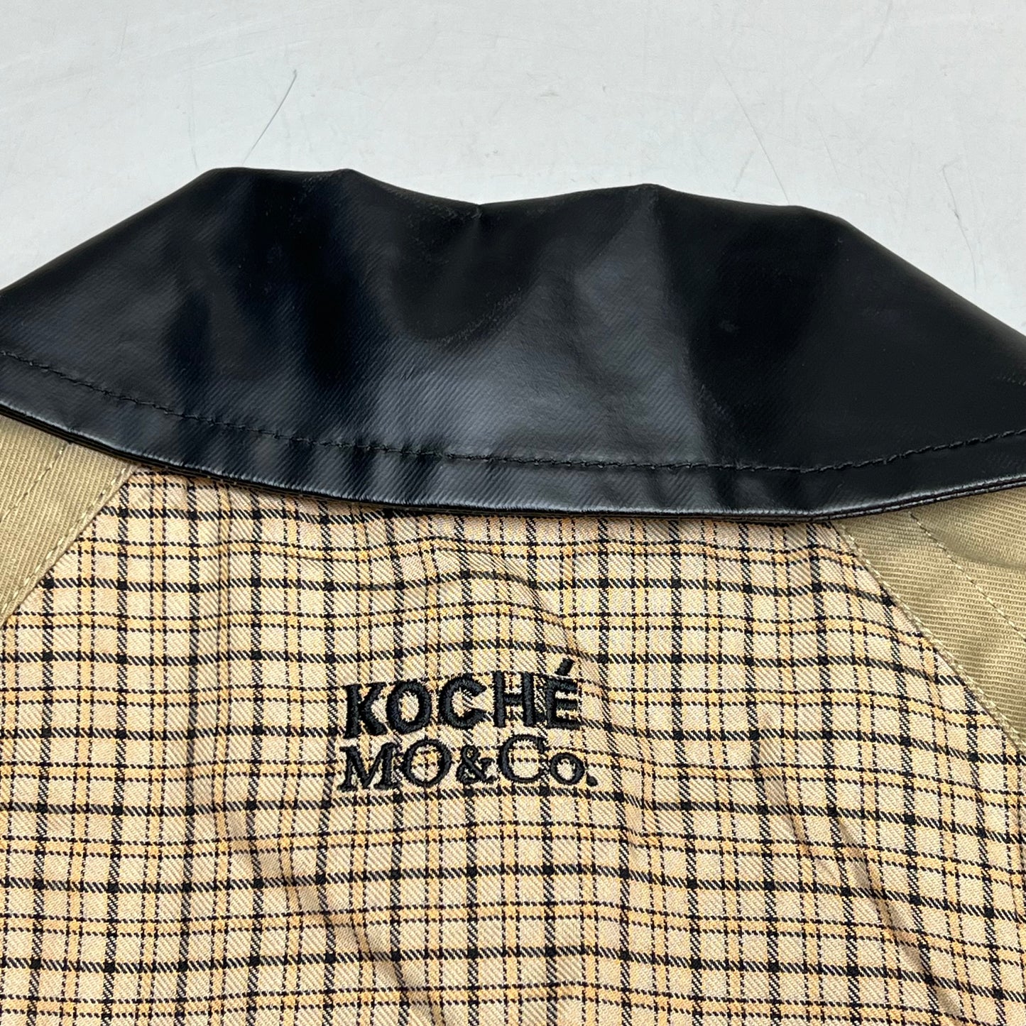 KOCHE MO & CO. Reversible Tie Around Trench Coat Unisex Sz M Khaki/Plaid/Black