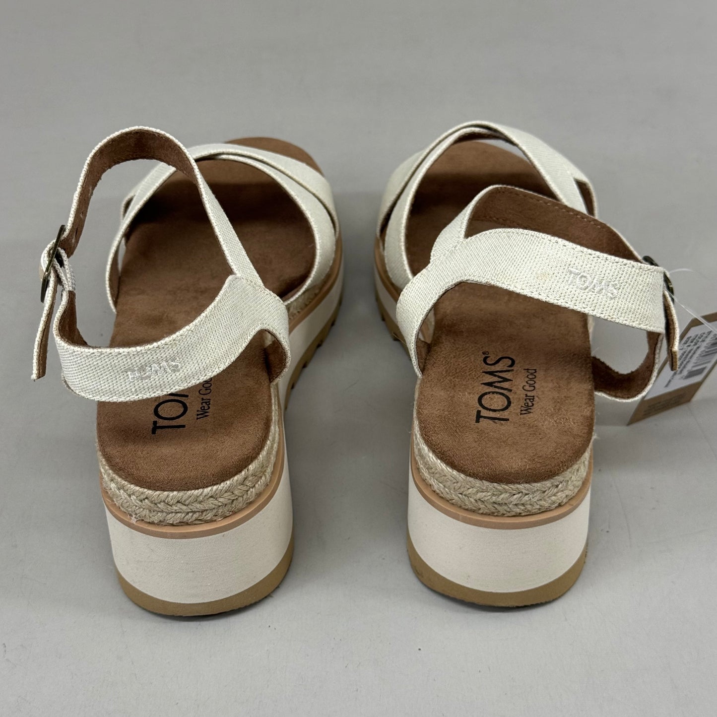 TOM'S Noelani Platform Wedge Sandals Women's Sz 8 EU38.5 Natural/Gold  10022418