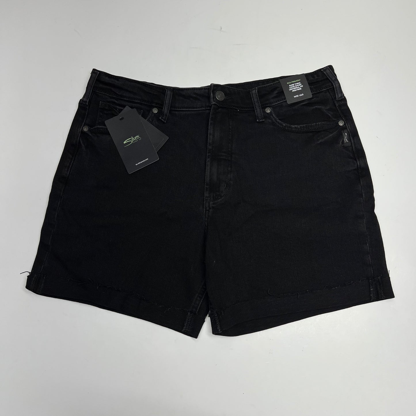 SILVER JEANS CO Sure Thing Long Jean Short Womens Size 33/6.5 Black L28517BOA528