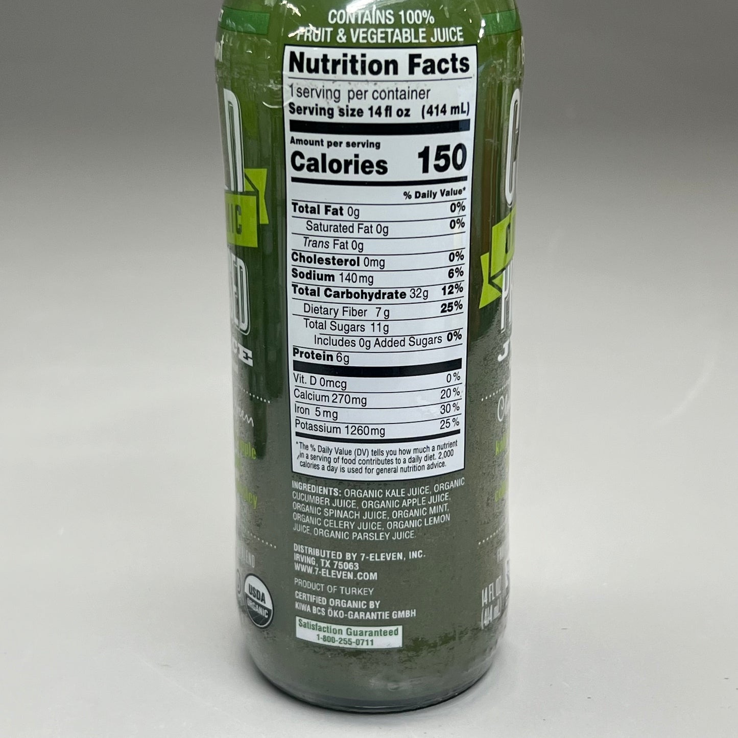 ZA@ COLD ORGANIC PRESSED JUICE Clean & Green 14 oz - 20 Pack BB 08/14/25 F