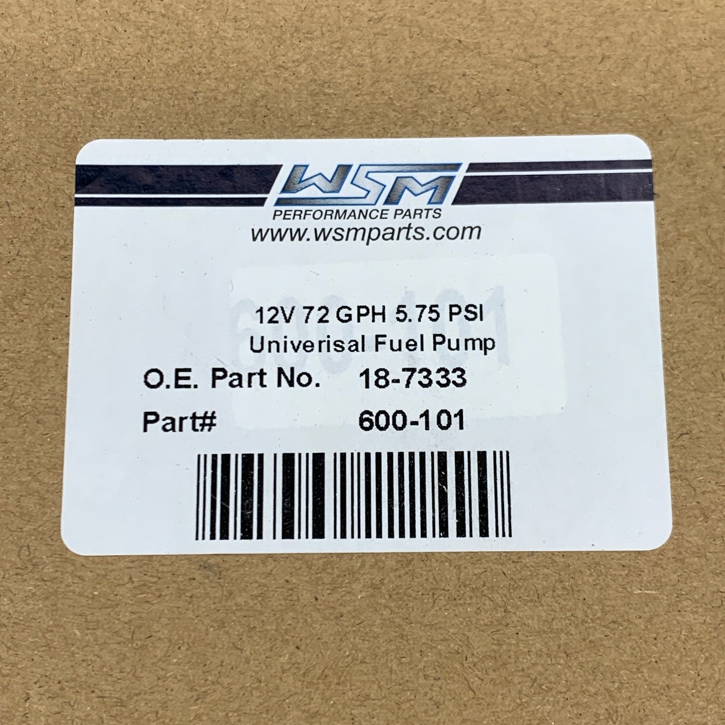 WSM Fuel Pump For Universal 12V 72 GPH 5.75 PSI 6" x 3.5" Silver 600-101