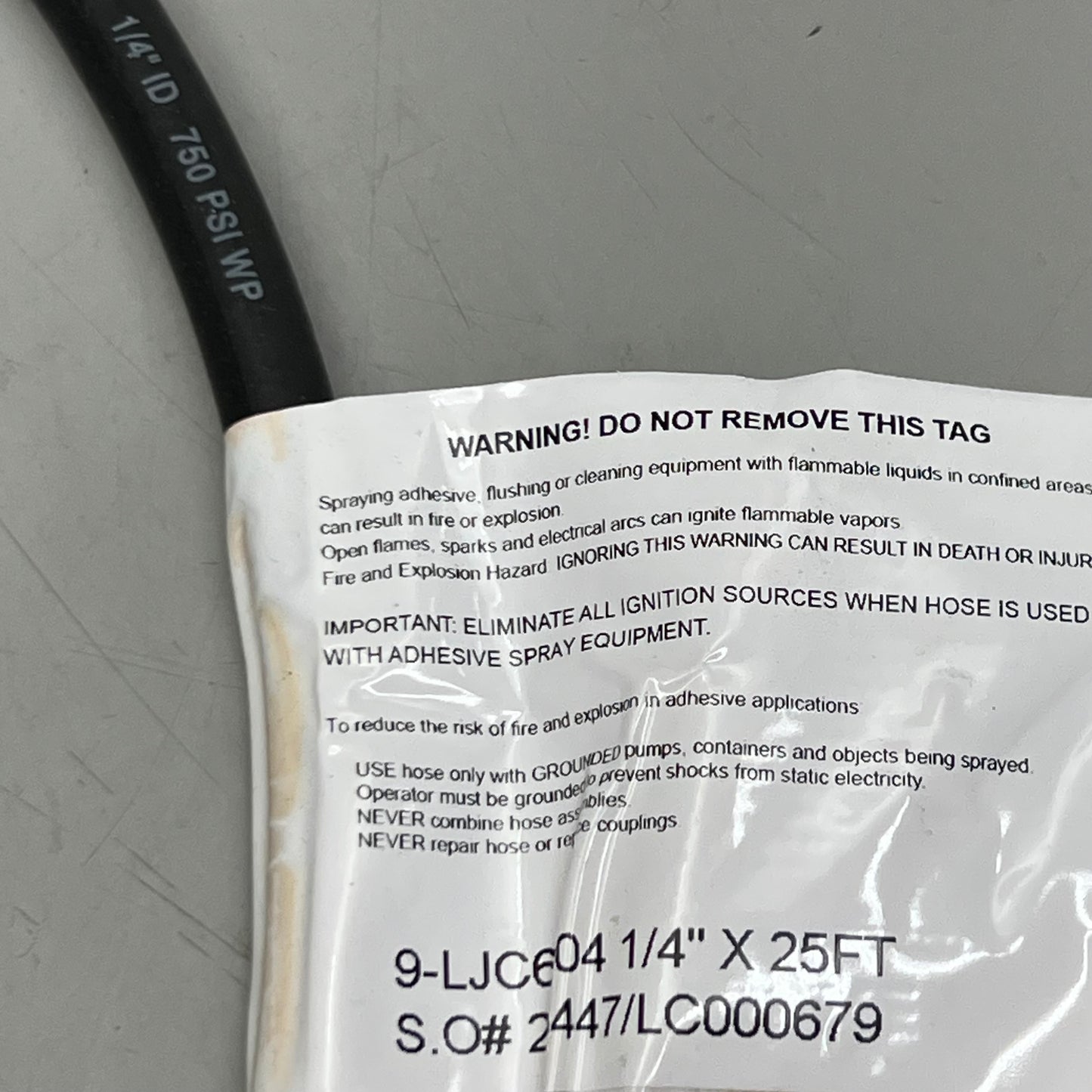 SPRAYING SYSTEMS CO. 1/4" X 25ft Spray Hose Black LJC6104