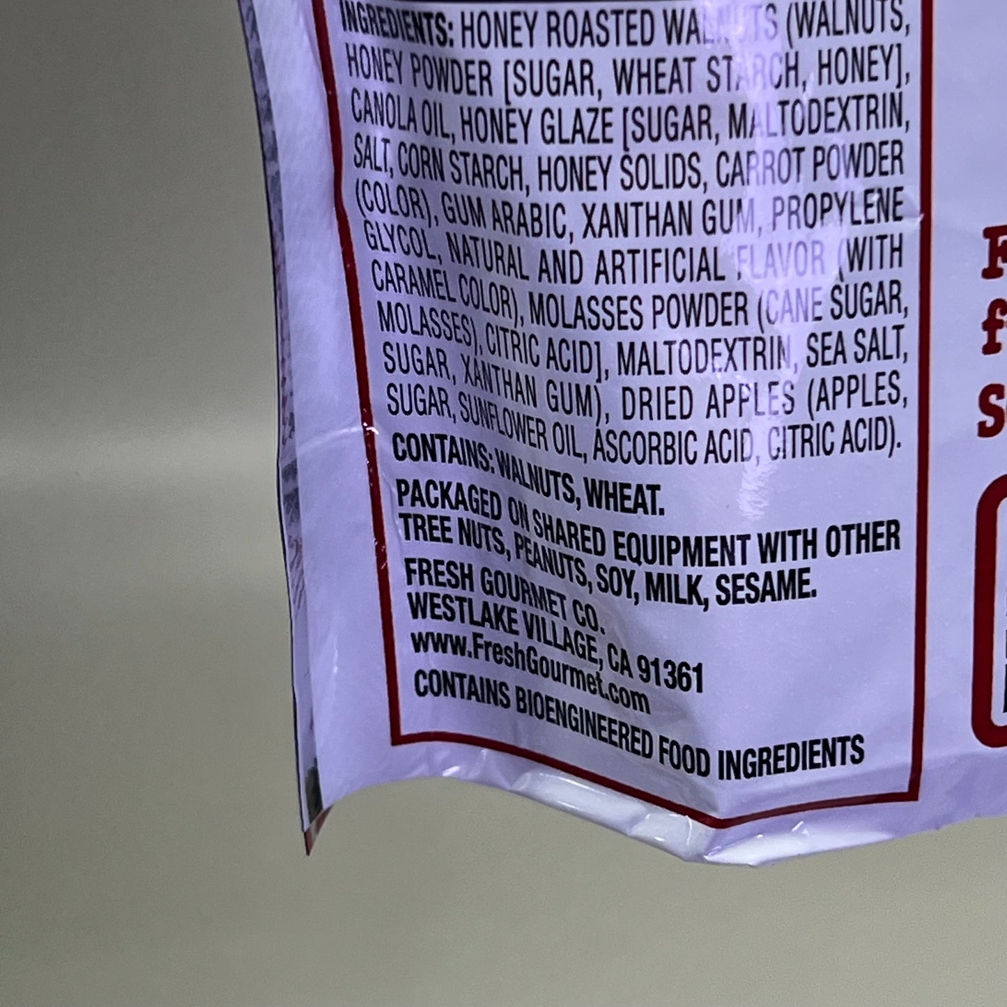 FRESH GOURMET (9 PACK) Honey Roasted Walnut & Dried Apple Topping  3 oz BB 01/26