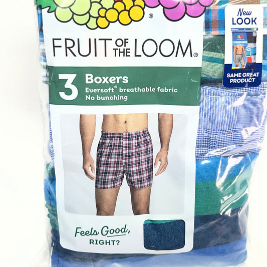 ZA@ FRUIT OF THE LOOM (3 PACK) Eversoft Breathable Fabric No Bunching Boxers Men's Sz L Plaid/Multicolor 590103