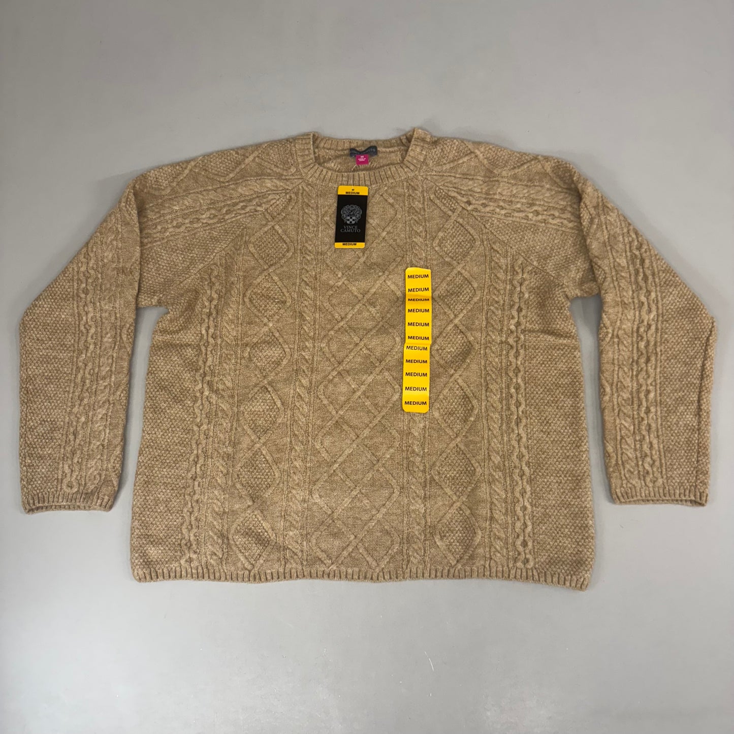 VINCE CAMUTO Cable Knit Sweater Women's Sz-M Latte Heather SC2895