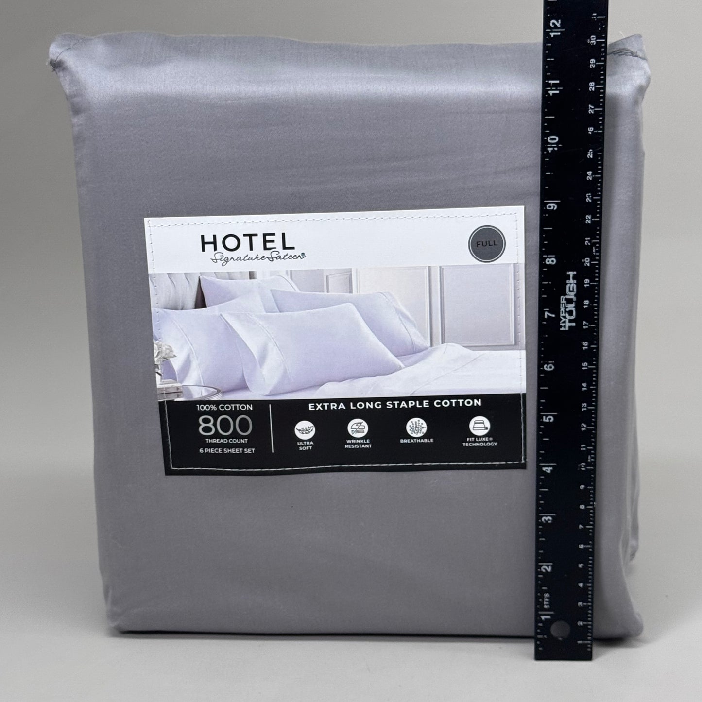 HOTEL SIGNATURE SATEEN Wrinkle Resistant 6 Piece Set Full Gray New Opened Box