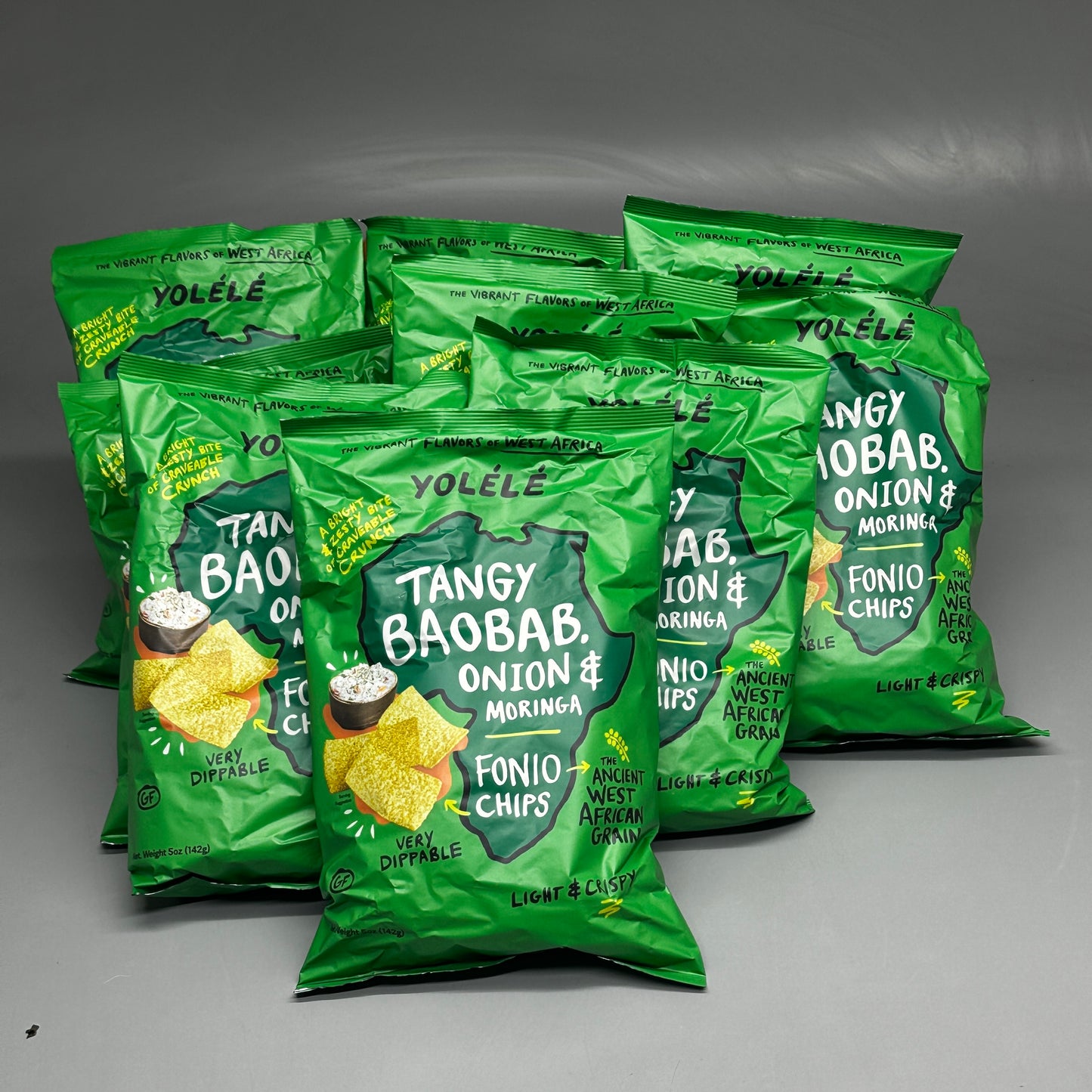 ZA@ YOLELE Tangy Baobab Onion & Moringa Fonio Chips (9 PACK) 5 oz BB 11/24