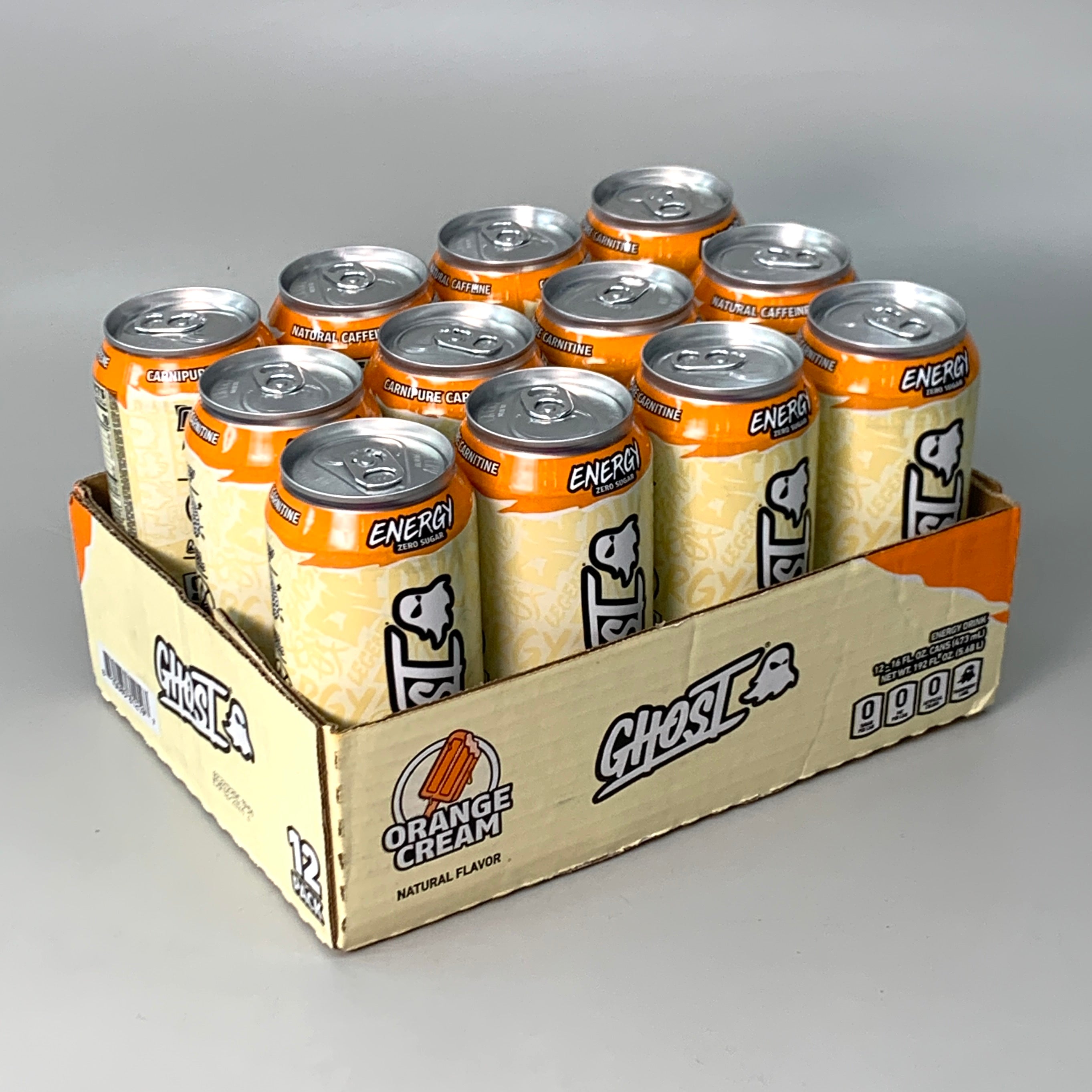 GHOST 12PACK! Zero Sugar Energy Drinks Orange Cream 16 FL oz. 473mL E