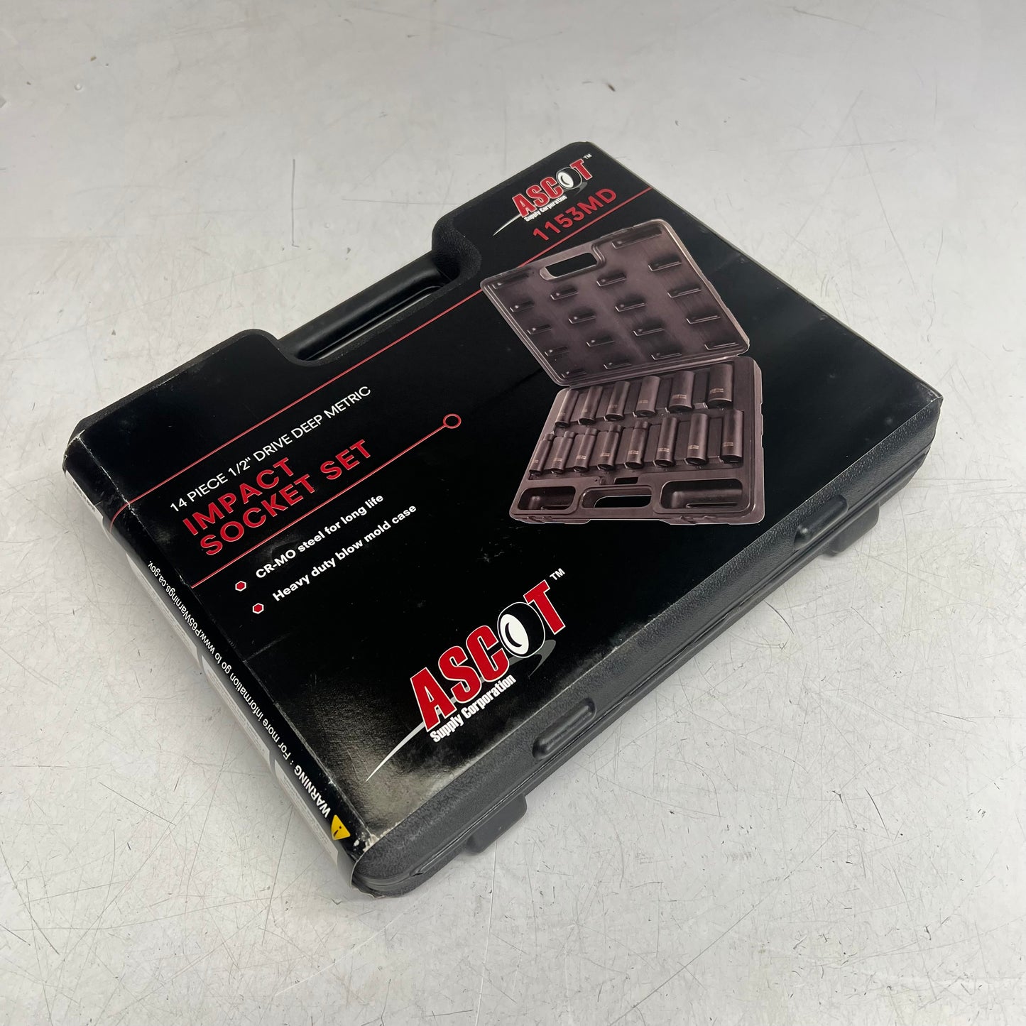 ASCOT (14 PIECE SET) Deep Impact Socket Set W/ Hard Case Metric Black 1153MD