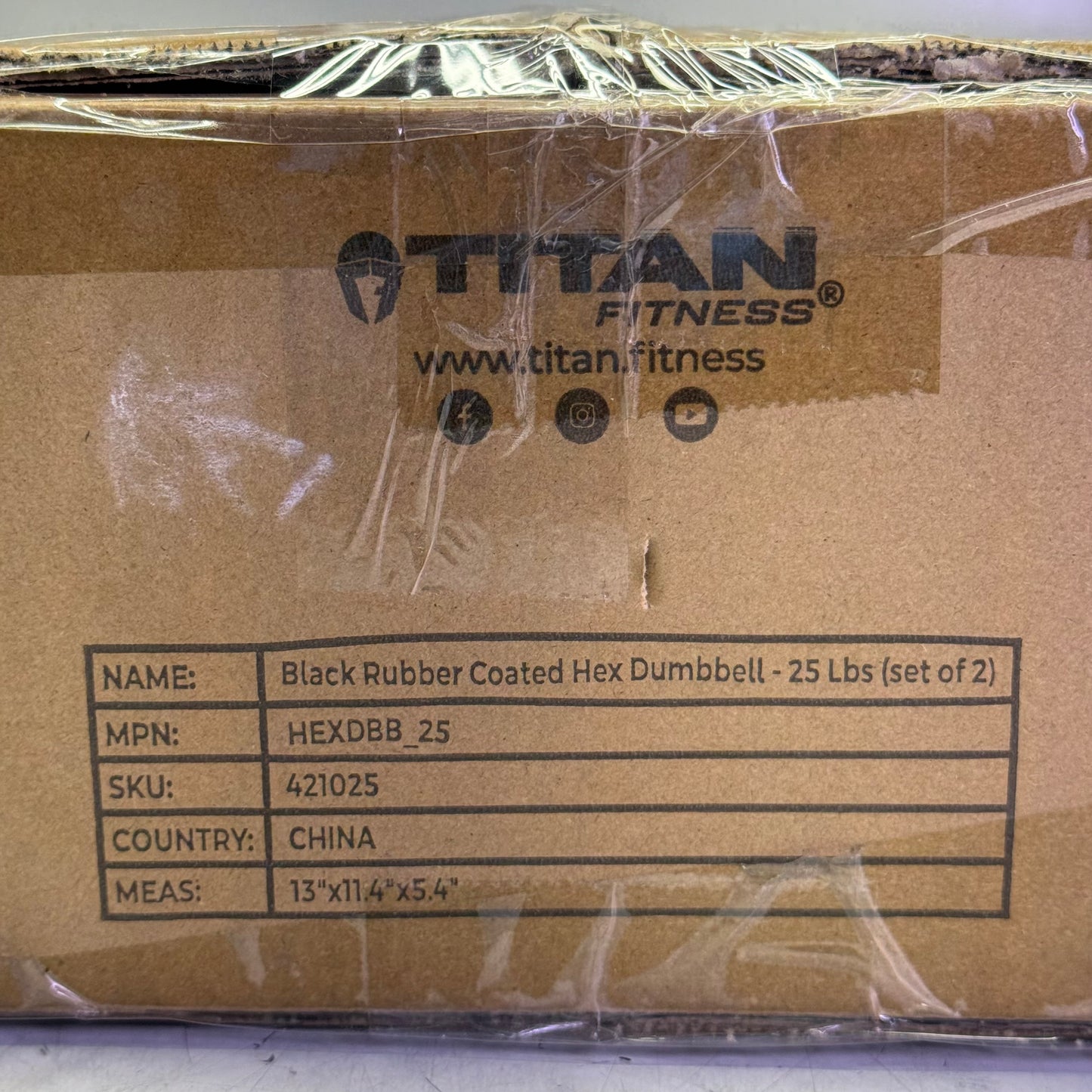 TITAN FITNESS (2 PACK) Black Rubber Coated Hex Dumbbell Single 25lb HEXDBB_25