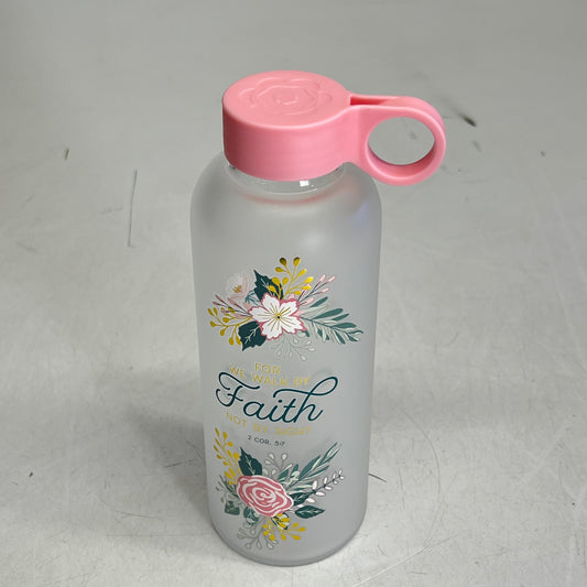 ZA@ CHRISTIAN ART GIFTS Corinthians 5:7 Floral Glass Water Bottle  19 fl oz Multicolor WBT246