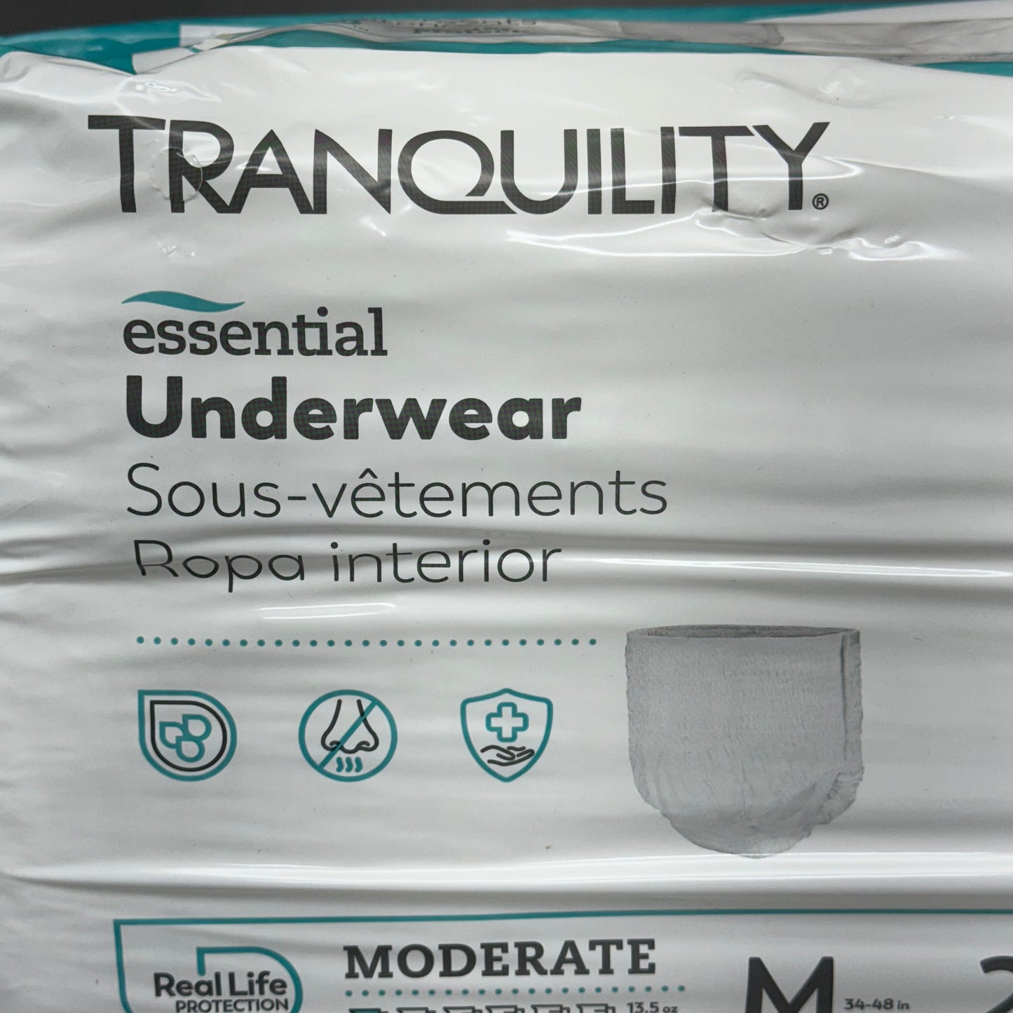 TRANQUILITY Essential Underwear 25 Count- Heavy Medium (34-48in) White