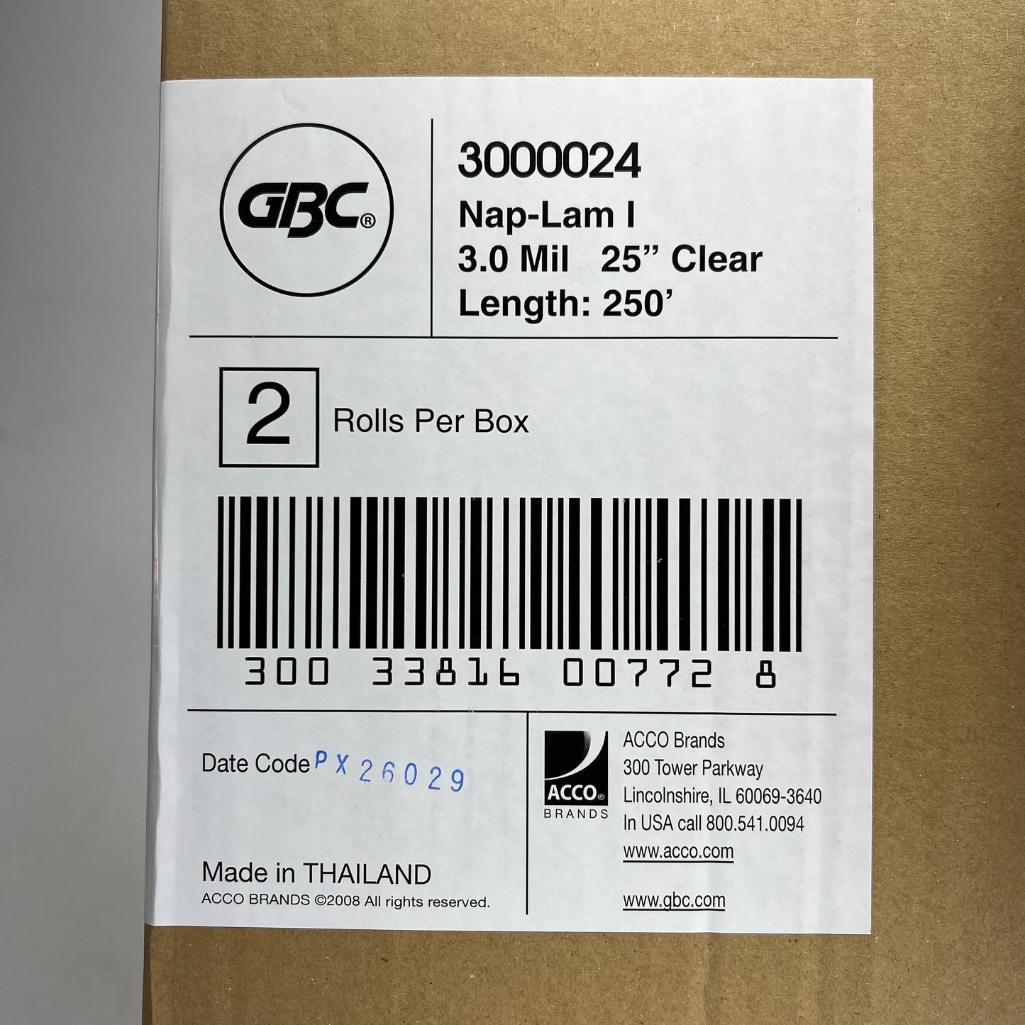 GBC (2 PACK) Standard Thermal Laminating Film 1" Core 25" X 250' Clear 3000024