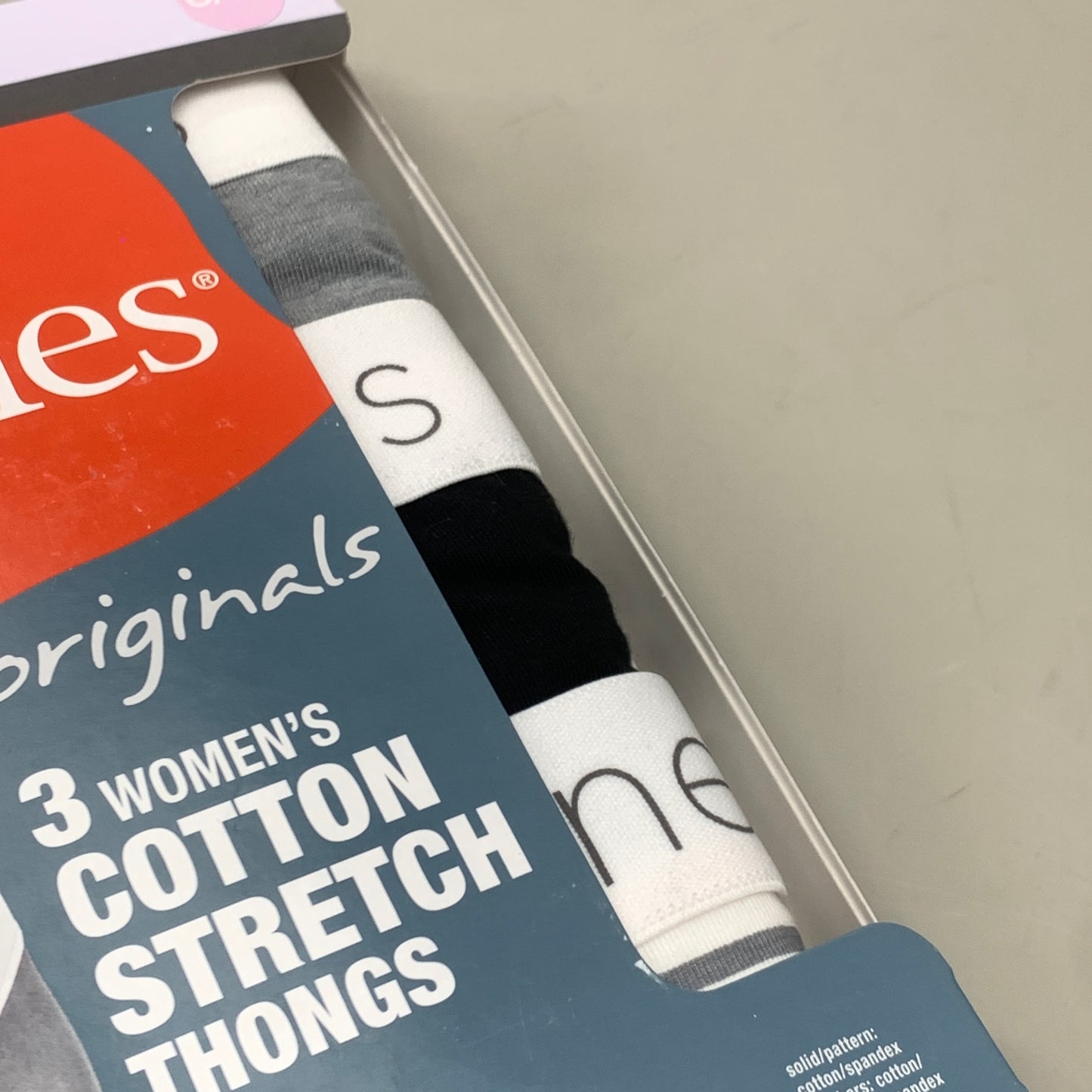 HANES 3 PACK!! Originals Women's Breathable Cotton Stretch Thongs Underwear Sz 6/M Black/Heather/Stripe 45U0BT