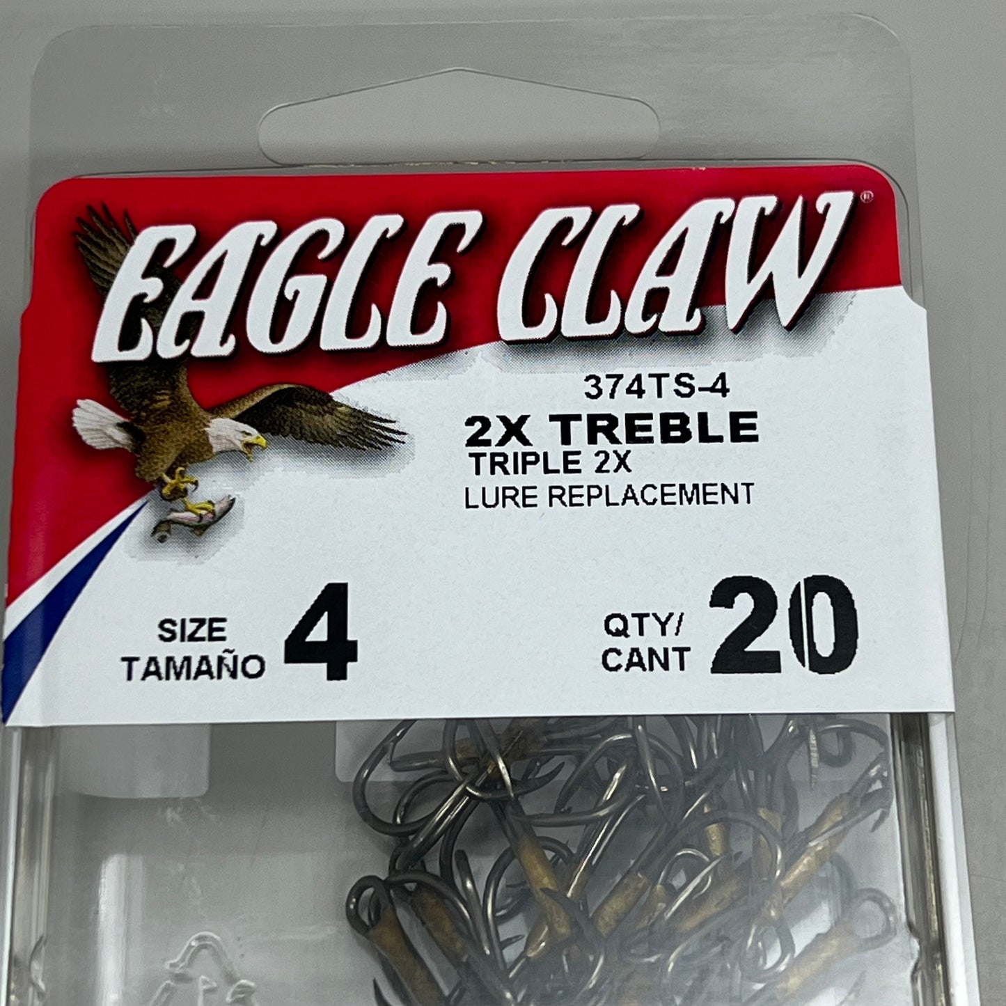 EAGLE CLAW (5 PACK) Curved Point 2X Treble Lure Repla Bronze #4 20 pc 374TS-4