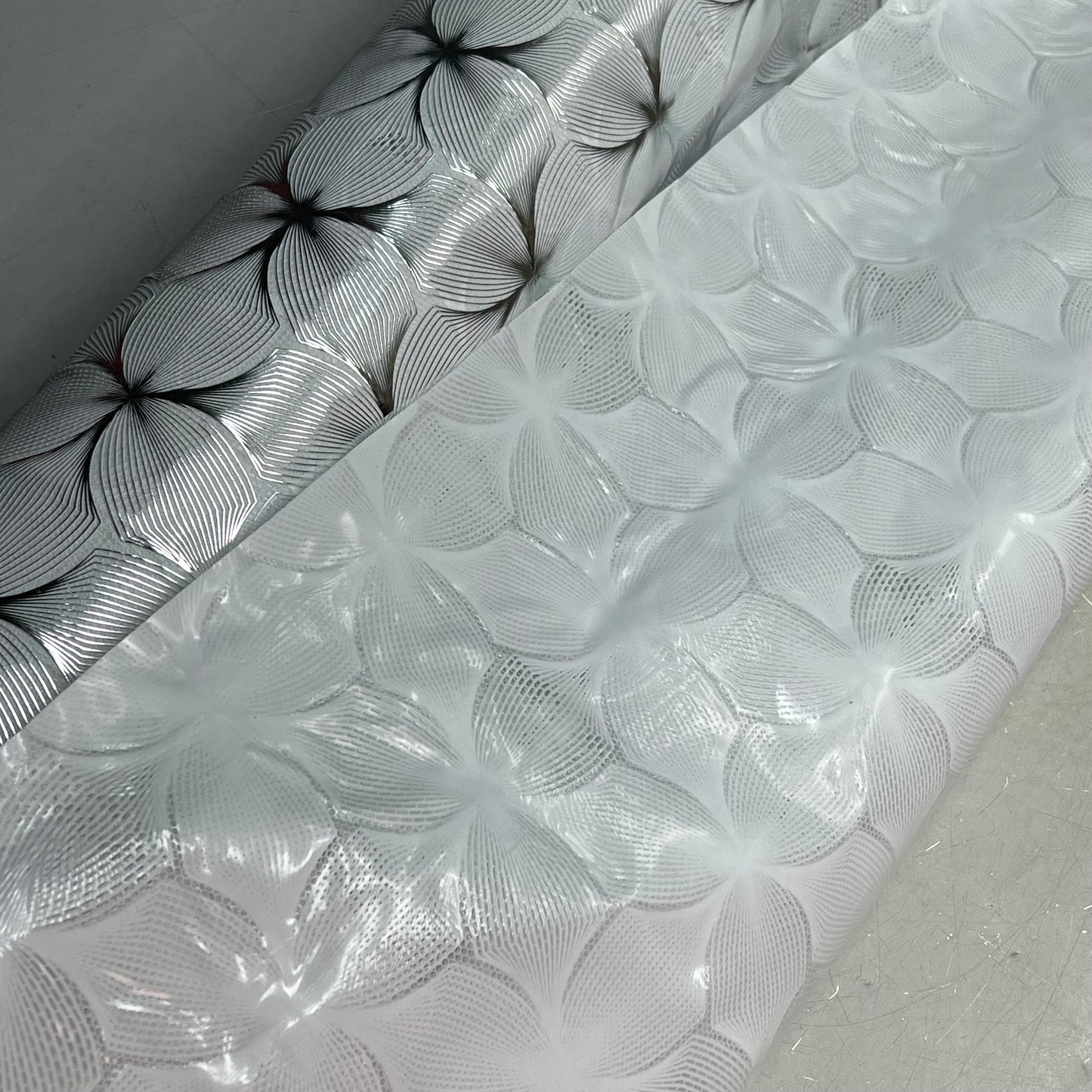 PVC Lace Dining Tablecloth Floral Pattern 54"x60' White/Silver