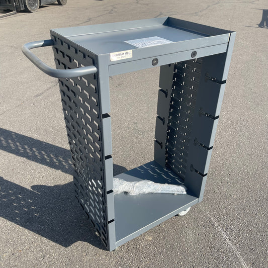 DURHAM 8-Rod Mobile Wire Spool Rack Cart with 2 Sides of Louvered Panels 32"x18"x46.5" Grey MWSR8-LP-95