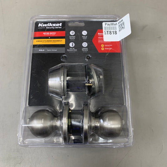 KWIKSET Single Cylinder Deadbolt Keyed Entry Door Knob Combo 2-3/8"x 2-3/4" Silver 96900-320