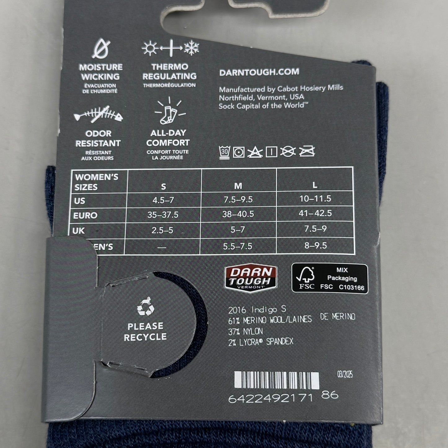 DARN TOUGH Work 1/4 Socks Midweight Merino Wool Men SZ S 4.5-7 Indigo
