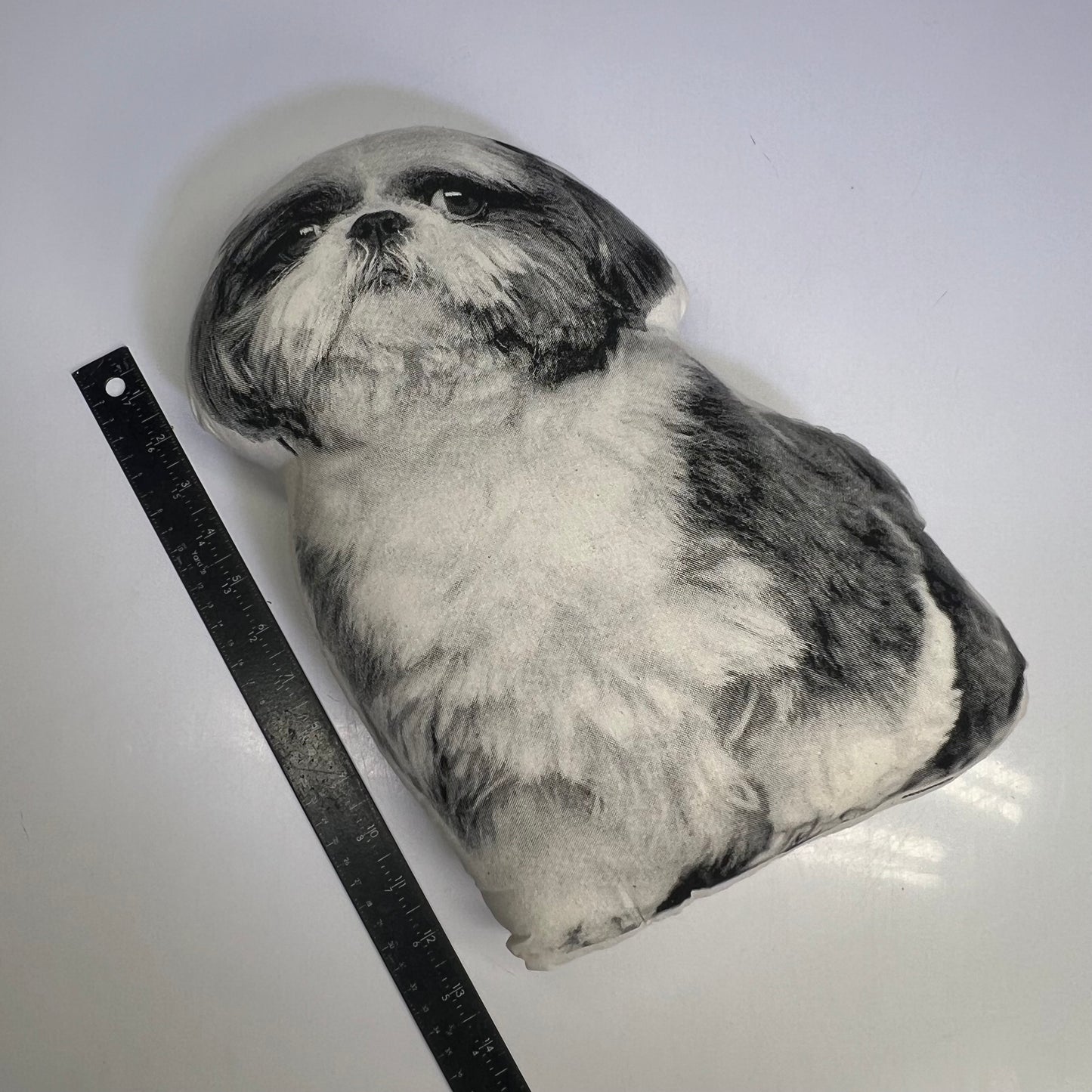 BRODERPRESS Hand Silkscreened Contoured Shih Tzu Pillow 14"x10" Black & White