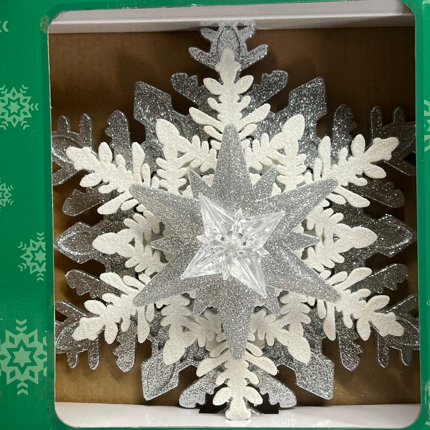 KURT S ADLER Glittered Snowflake Tree Topper Christmas Decor Silver/White UL2319