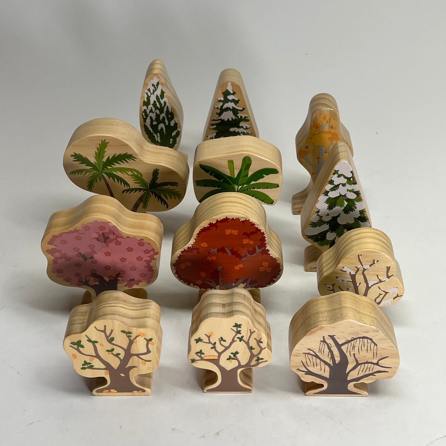KAPLAN Four Seasons Double Sided Wood Trees Set 12 Piece Set Green 37395