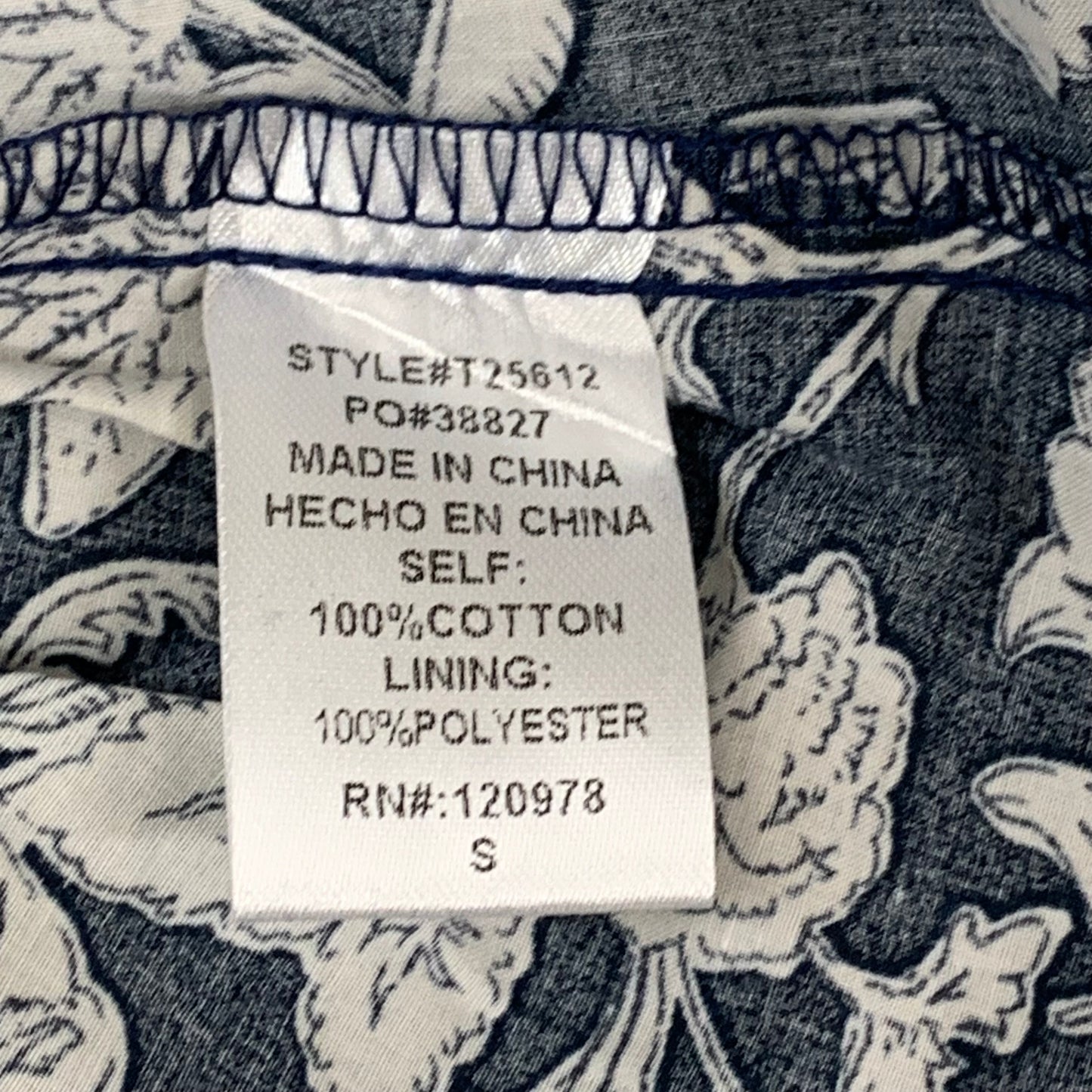 ENTRO Floral Pattern Ruffle Blouse Women's Sz S Navy/White T25612