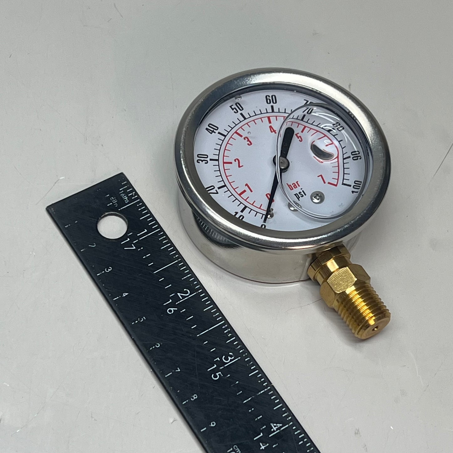 DYNAMIC FLUID COMPONENTS Stem Mount SS Pressure Gauge 100 PSI 1/4" NPT CF1P-007A