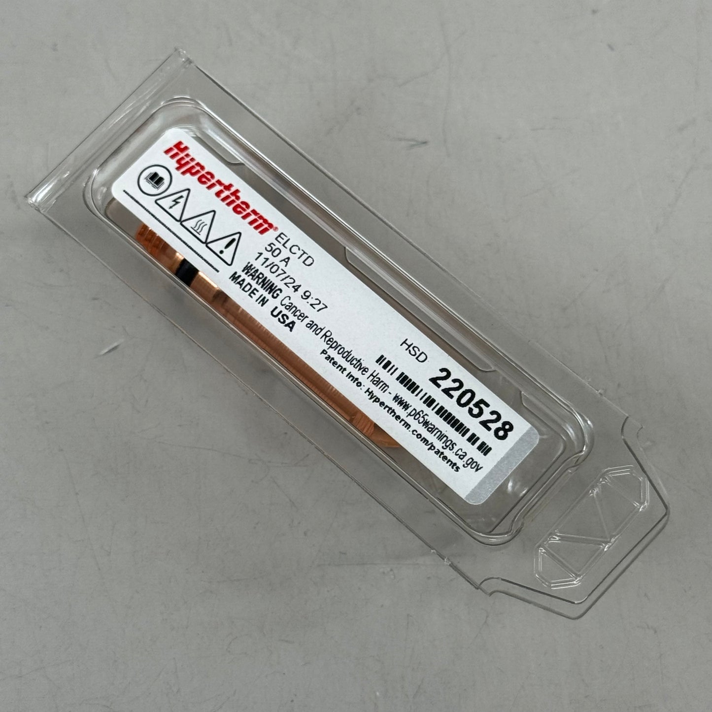 HYPERTHERM Welding Electrode For Use With HSD130, HyPro2000 50Amp Copper 220528