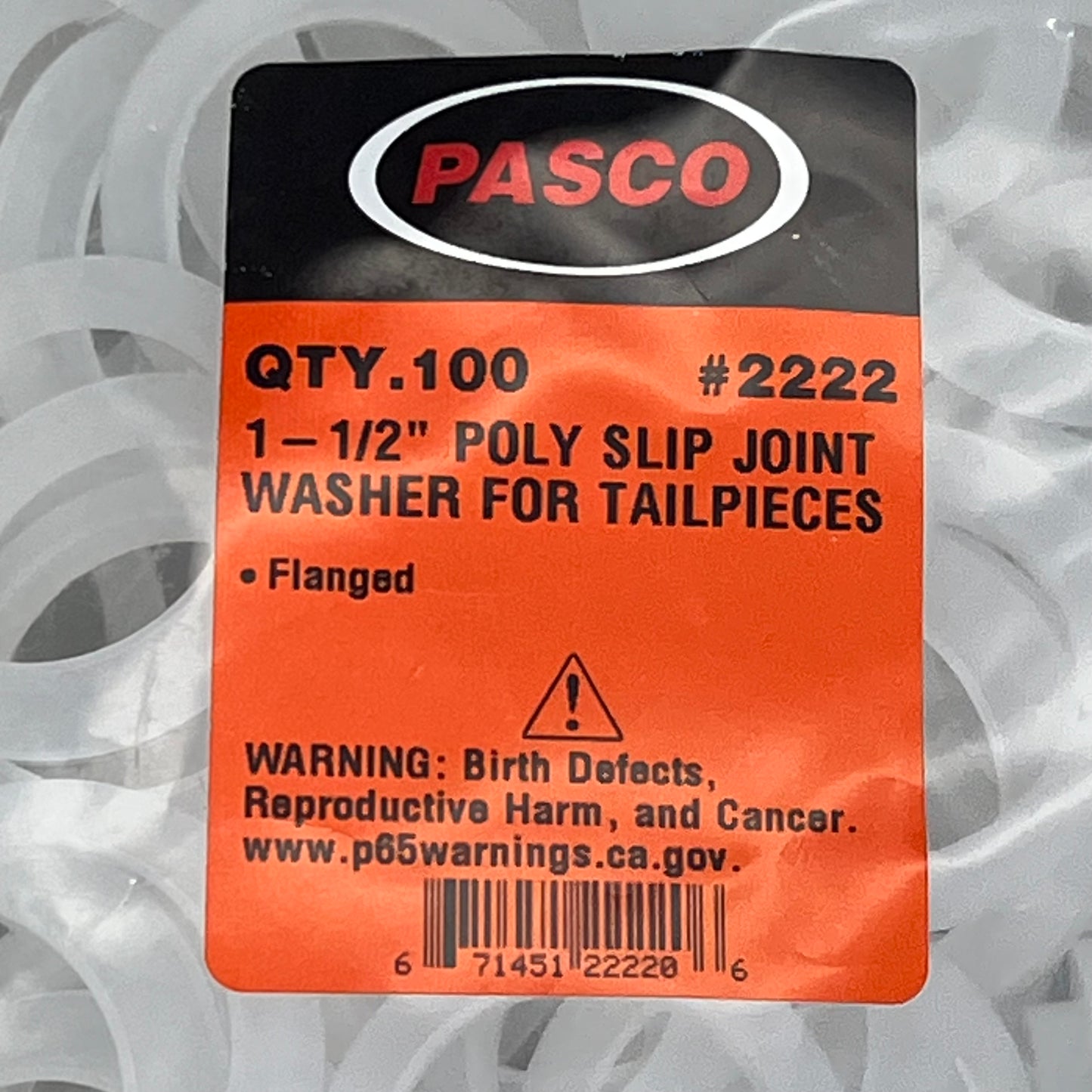 PASCO 1-1/2" Polypropylene Slip Joint Washer Tailpieces Flanged 100Pcs 2222