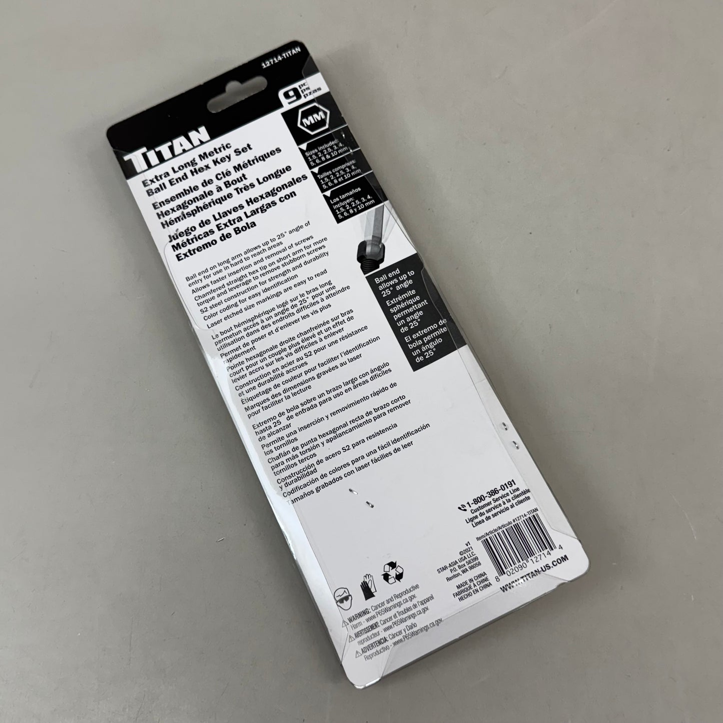 TITAN (9 Pieces) Extra Long Metric Ball End Hex Key Set 1.5-10mm Blue 12714