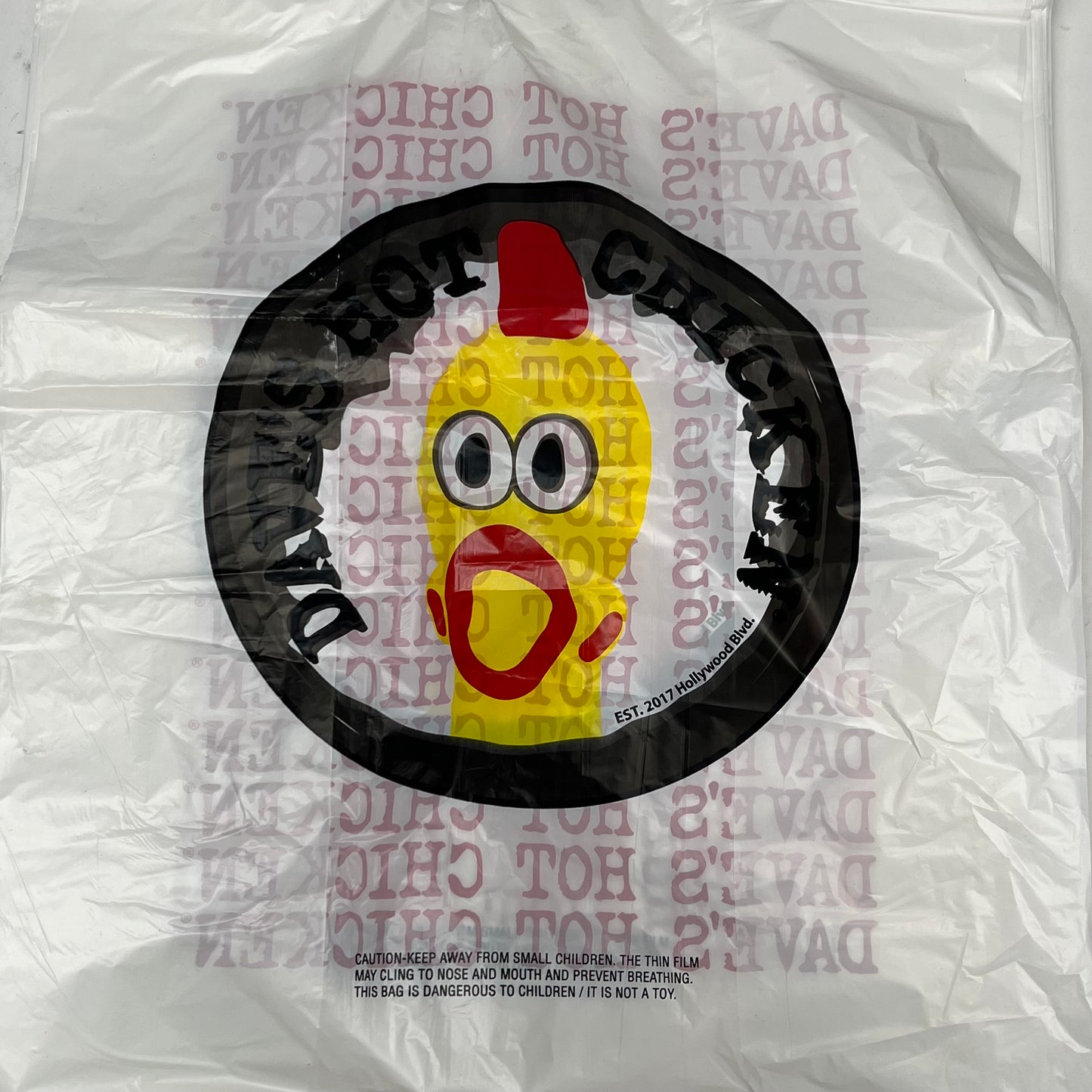 ZA@ DAVE'S HOT CHICKEN (1200 PACK) Plastic Takeout Bags 22x13x8" White 138221200DHC