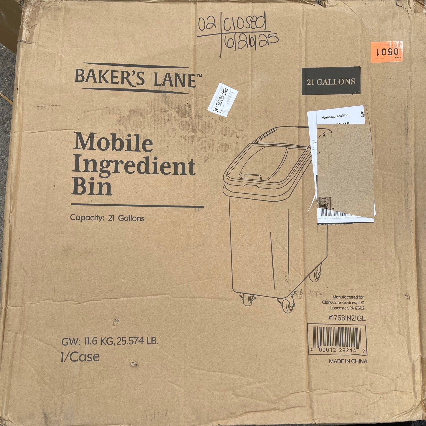 BAKER’S LANE Mobile Ingredient Bin 21 Gal White 176BIN21GL