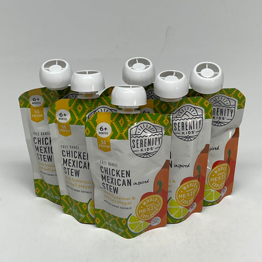 SERENITY (6 PACK) Free Range Chicken Mexican Stew Baby Food Pouches BB 09/27